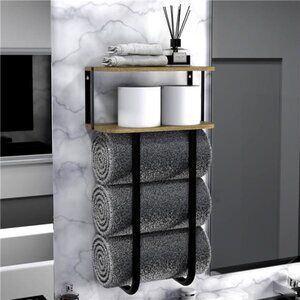 Towel Racks with 2-Tier Wood Shelf, Bathroom Shelves Wall Mounted